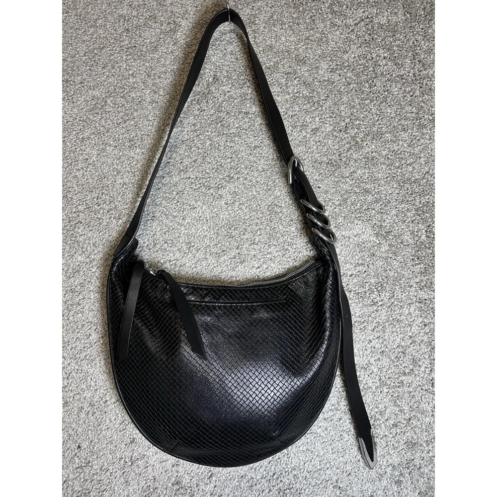 rag & bone Spire Mini Snake Embossed Leather Hobo Shoulder Bag Black NWOT